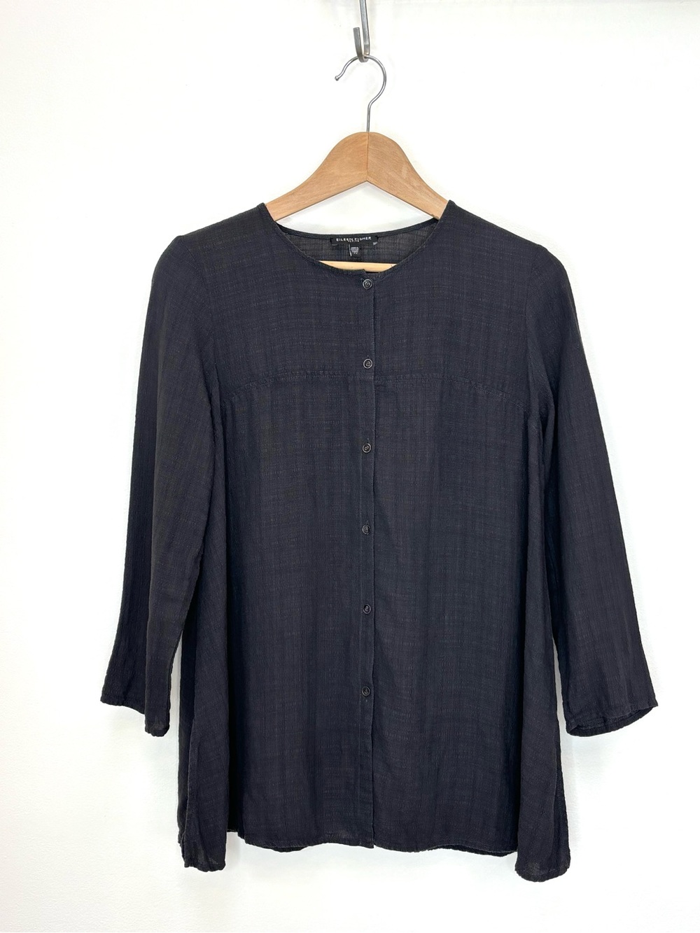 Eileen Fisher Textured Linen Blend Button Front Tunic Top Petite Small - Picture 6 of 10